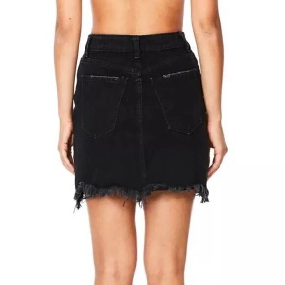 Carmar Black High Rise Slim Fit Distressed Floral Embroidered Denim Skirt - Picture 13 of 14